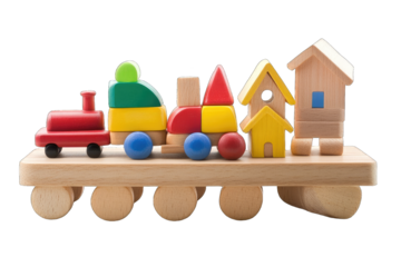 Wooden toys isolated on transparent background
