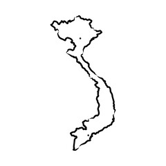 Vietnam country simplified map.Thin triple pencil sketch
