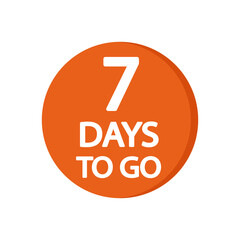 Countdown badge. Bold number seven. Orange round icon. Vector symbol.