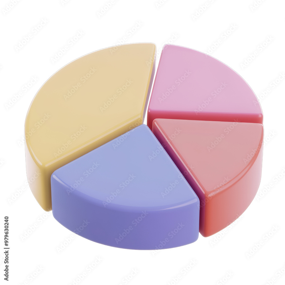 Poster pastel pie chart 3d render icon isolated on transparent background cutout