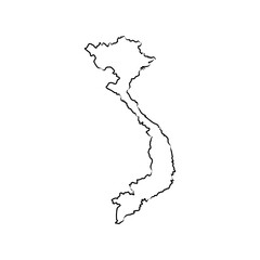 Vietnam country simplified map.Thin triple pencil sketch