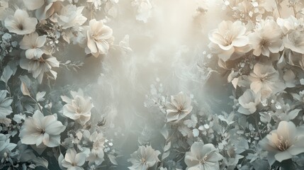 3D floral wallpaper with a delicate steam effect, giving a lifelike, calming atmosphere. No logos or people present in the design.