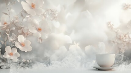 3D wallpaper featuring flowers and soft steam for a dynamic, lifelike floral design. No logos or people present.