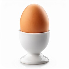 Soft Boiled Egg in Egg Cup Isolated on White Background, Clipping Path, Full Depth of Field