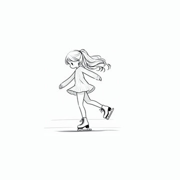 recommend clip art: A girl on skates drawn with black lines.