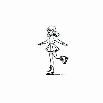 recommend clip art: A girl on skates drawn with black lines.