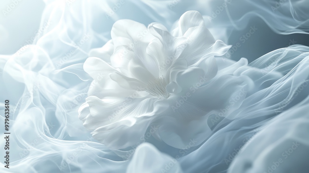 Poster realistic 3d flower background with a subtle steam effect, creating an elegant and serene visual exp