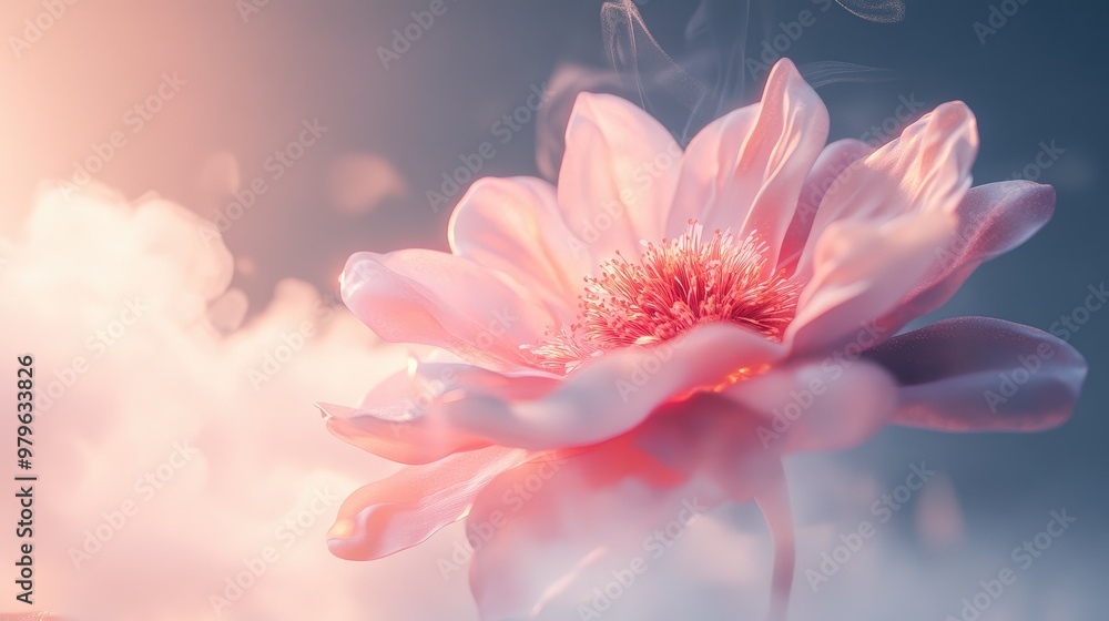 Poster realistic 3d flower wallpaper with soft steam adding a serene and dynamic effect to the design. no l