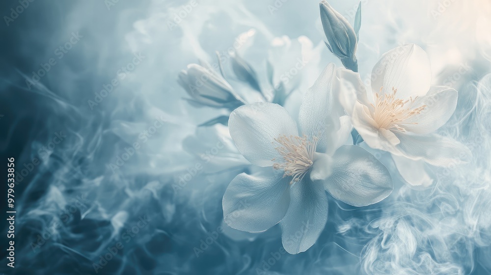 Poster realistic 3d flower wallpaper with soft steam adding a serene and dynamic effect to the design. no l
