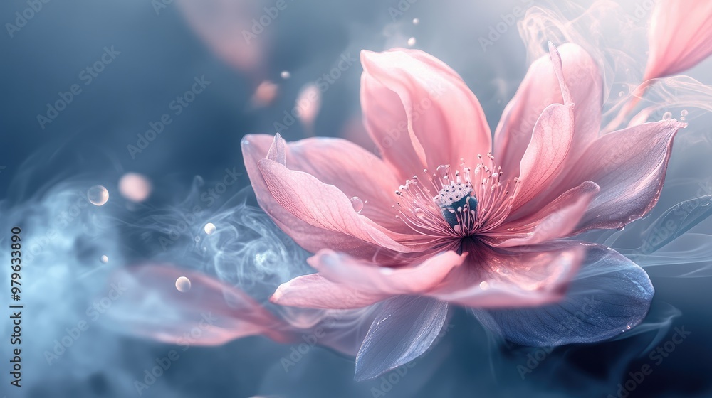 Poster realistic 3d flower wallpaper with soft steam adding a serene and dynamic effect to the design. no l