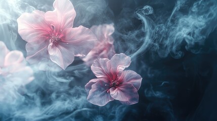 Realistic 3D flower background with wisps of steam, emphasizing the texture and depth of the floral elements. No logos or people present.