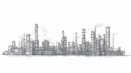 Obraz premium Industrial landscape with factory buildings emitting smoke from chimneys
