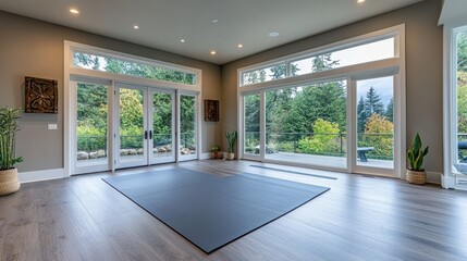 Serene Indoor Yoga Studio with Picturesque Outdoor View