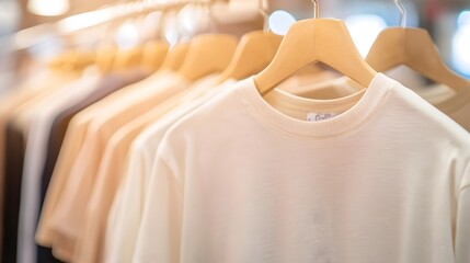 Organized Clothing Rack with Neutral Colored Apparel and Minimalist Hangers in Retail Store