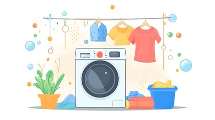 Modern Household Laundry Appliance and Accessories in Home Interior
