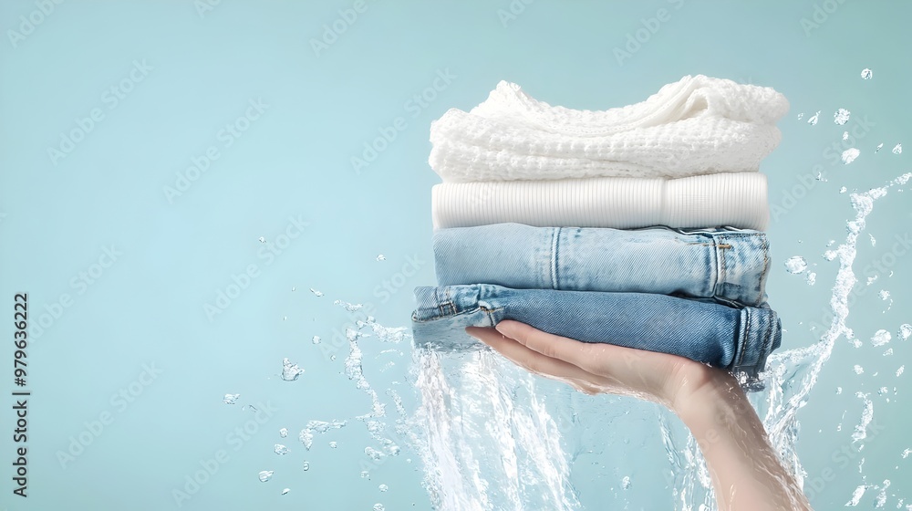Poster neatly folded stacks of fresh clean textiles and linens in comforting home setting