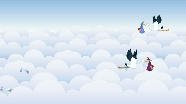 stork carrying baby animation