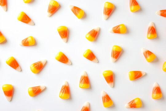 Halloween candy corns on white background
