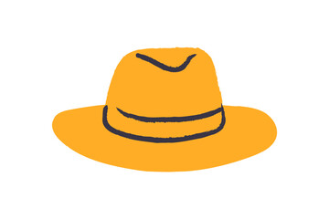 Headwear, country and touristic headwear accessory, summer hat with brims, head wearing, wicker straw hat, beach cap for sun protection, on white background flat vector illustration.