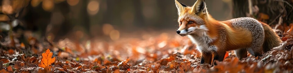 Fototapeta premium fox in the autumn forest. Selective focus