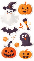 Cute Halloween Ghost, Pumpkin, and Bat Stickers