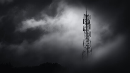 Fototapeta premium Telecommunication tower standing tall amidst storm clouds