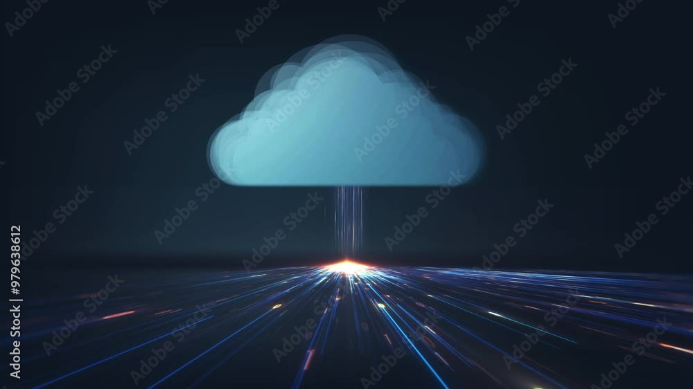 Aufkleber futuristic cloud computing concept with a stylized cloud icon connected to streaming digital data li