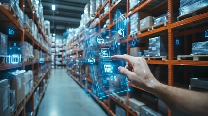 Smart warehouse management system identify package picking and delivery . Future concept of supply chain and logistic business