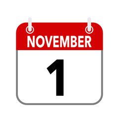 1 November, calendar date icon on white background.