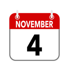 4 November, calendar date icon on white background.