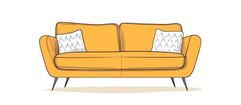 Cozy sofa with a single pillow Illustration of a couch in minimalist line art style Modern furniture element for relaxation in a flat design on a white background