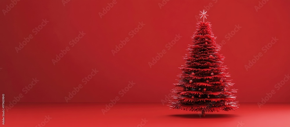 Poster minimalist christmas tree in solid red color against a red background 3d rendering for festive room 