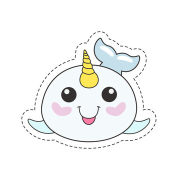 recommend clip art: Vector image of a cute narwhal with a unicorn horn, designed as a sticker.