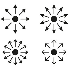 Arrows spreading icon. Central point symbol. Outward arrow design. Vector graphic element.
