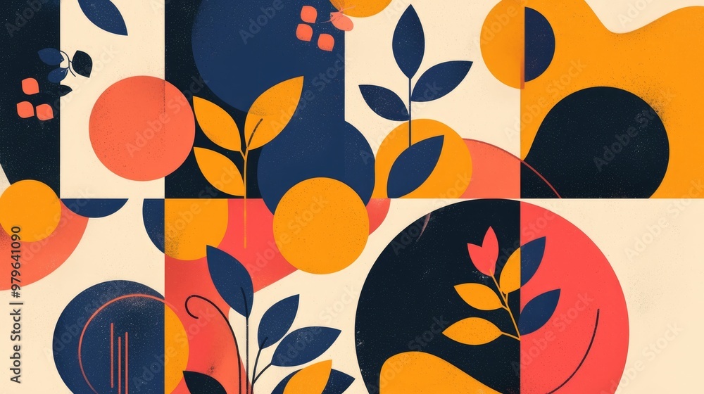 Aufkleber minimalistic geometric painting featuring simple shapes and figures abstract vector pattern design i