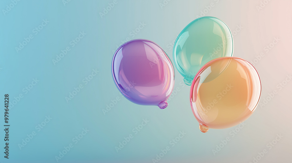 Poster three colorful balloons floating on gradient background