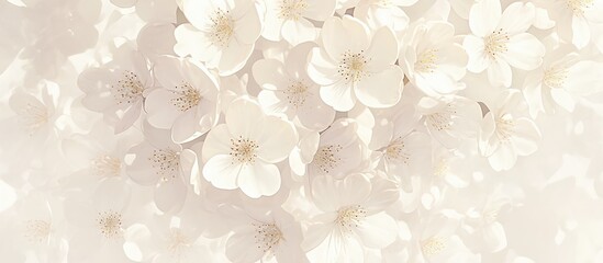 Illustration of delicate white blossoms featuring small yellow stamens lining a path
