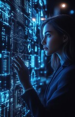 Person analyzing data on an advanced screen