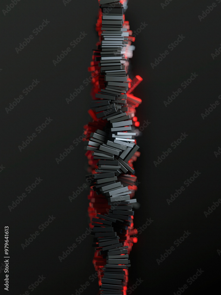 Fototapete Digital illustration of multiple metallic rectangles on a dark background stacked together. 3d rendering