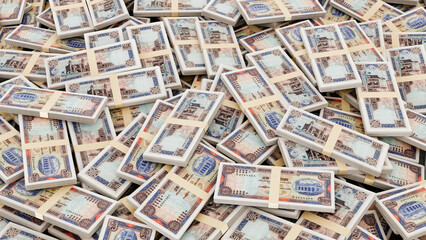 Fototapeta premium Pile of Bangladesh Currency Bundle-Stack of 500 Taka Notes, High-Resolution Currency Photo.