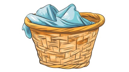 Obraz premium Colorful Wicker Laundry Basket with Folded Towels and Clothes