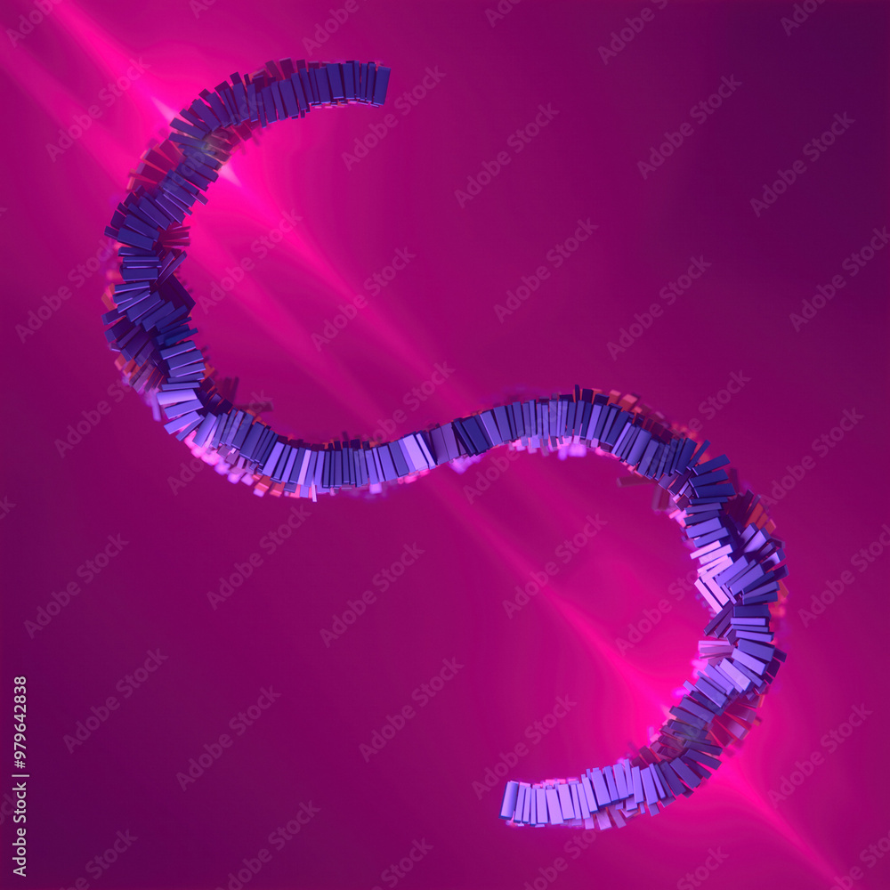 Poster Abstract composition of intertwined blue and purple metallic shiny rectangles. 3d rendering digital illustration