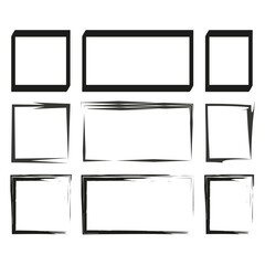 Rectangular frames icon. Grunge border set. Vector box designs. Rough outline elements.