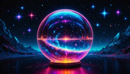 Image of crystal sphere in the universe, AI generate