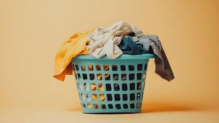 Colorful Laundry Basket Filled with Clean and Dirty Clothing in Cozy Domestic Setting