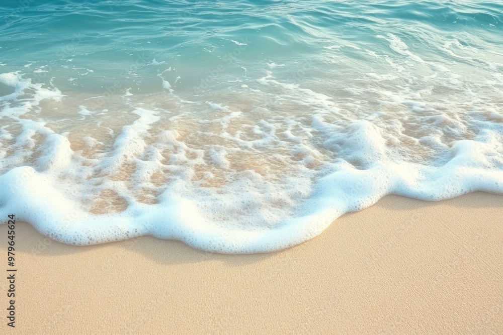 Wall mural gentle wave on sandy tropical seashore - beach vacation background with generative ai