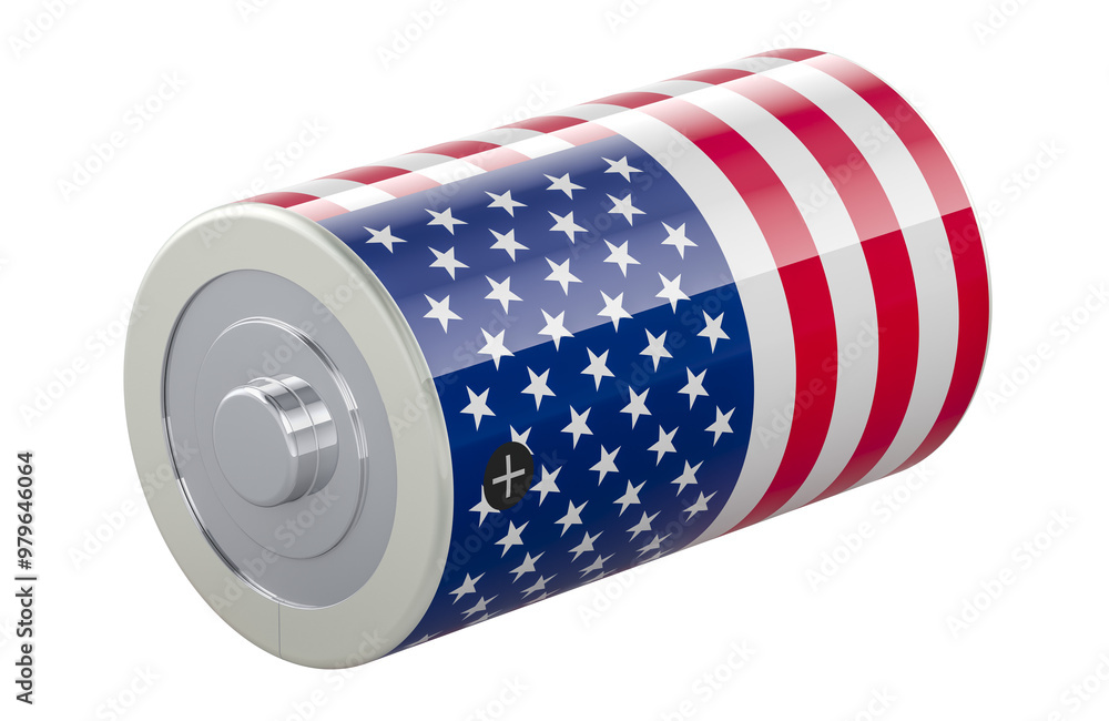 Poster d battery with the usa flag. 3d rendering isolated on transparent background