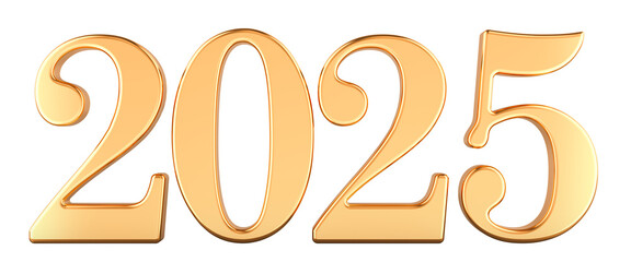 Golden 2025, 3D rendering isolated on transparent background