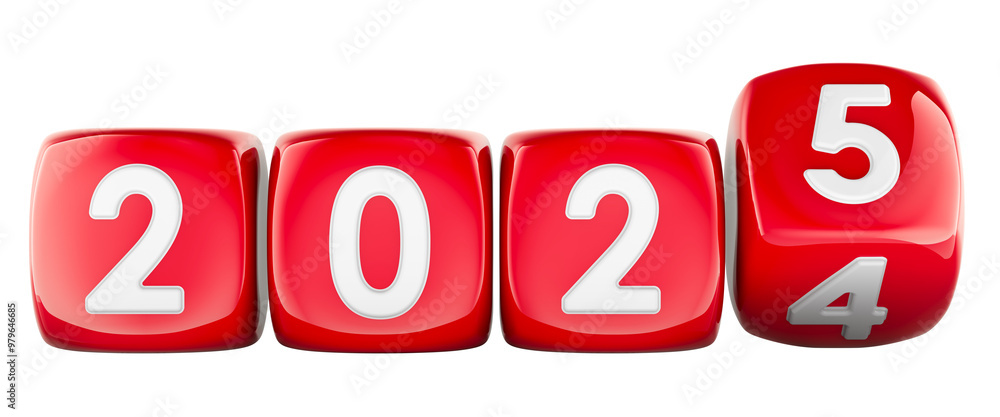 Poster red cubes 2025, 3d rendering isolated on transparent background