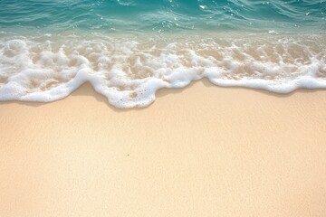 Gentle Wave On Sandy Tropical Seashore - Beach Vacation Background with generative ai